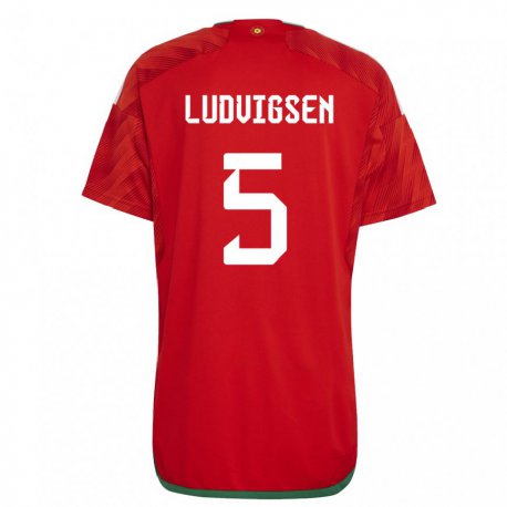 Kandiny Uomo Maglia Galles Kai Ludvigsen #5 Rosso Kit Gara Home 22-24 Maglietta