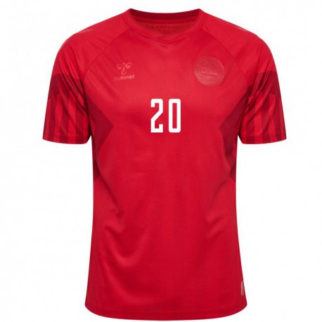 Kandiny Herren Dänische Gustav Christensen #20 Rot Heimtrikot Trikot 22-24 T-shirt Österreich