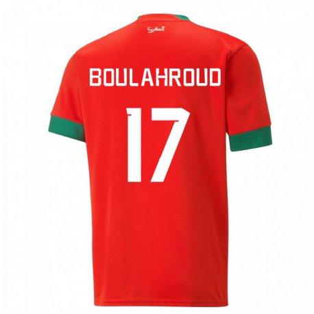 Kandiny Uomo Maglia Marocco Charaf Eddine Boulahroud #17 Rosso Kit Gara Home 22-24 Maglietta