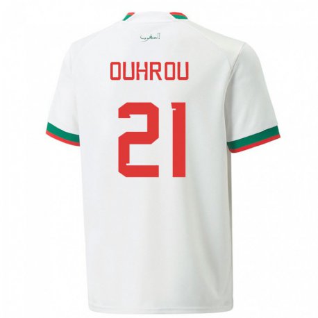 Kandiny Hombre Camiseta Marruecos Marouane Ouhrou #21 Blanco 2ª Equipación 22-24 La Camisa