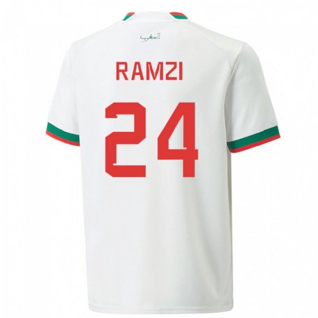 Kandiny Uomo Maglia Marocco Achraf Ramzi #24 Bianco Kit Gara Away 22-24 Maglietta