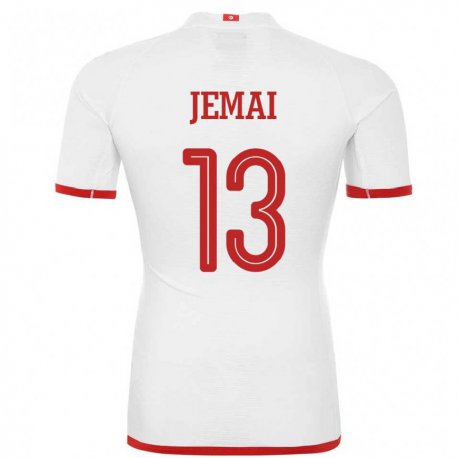 Kandiny Hombre Camiseta Túnez Yasmine Jemai #13 Blanco 2ª Equipación 22-24 La Camisa México