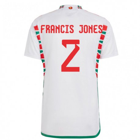 Kandiny Uomo Maglia Galles Maria Francis Jones #2 Bianco Kit Gara Away 22-24 Maglietta