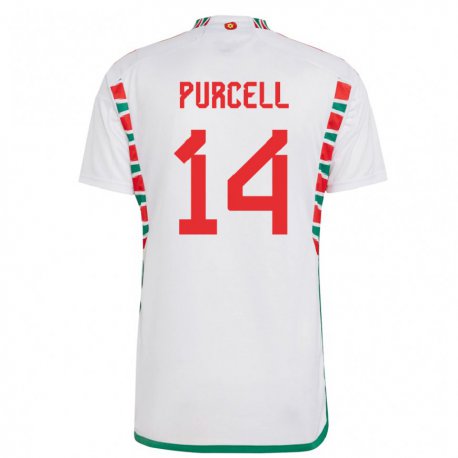 Kandiny Uomo Maglia Galles Benjamin Purcell #14 Bianco Kit Gara Away 22-24 Maglietta