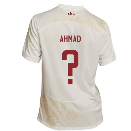 Kandiny Uomo Maglia Qatar Homam Ahmad #0 Beige Oro Kit Gara Away 22-24 Maglietta