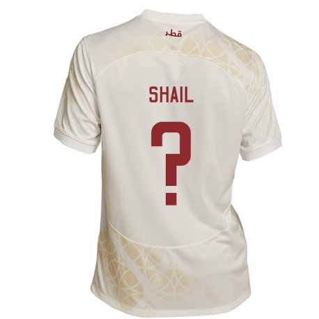 Kandiny Uomo Maglia Qatar Ahmad Shail #0 Beige Oro Kit Gara Away 22-24 Maglietta