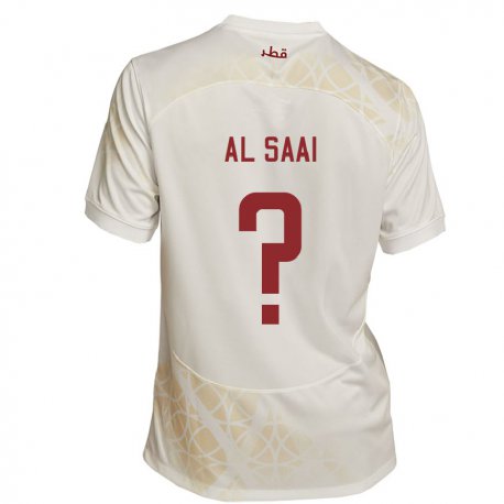 Kandiny Uomo Maglia Qatar Abdallah Al Saai #0 Beige Oro Kit Gara Away 22-24 Maglietta