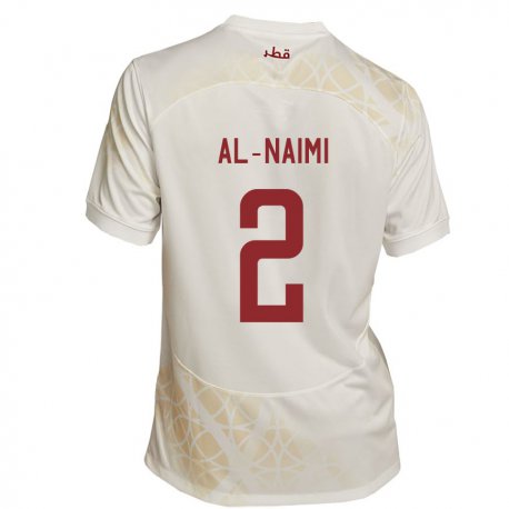 Kandiny Uomo Maglia Qatar Amna Al Naimi #2 Beige Oro Kit Gara Away 22-24 Maglietta