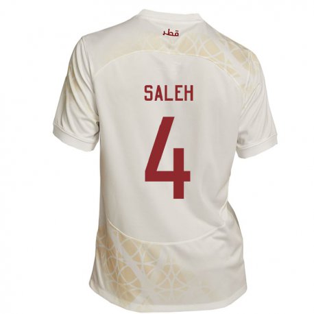 Kandiny Uomo Maglia Qatar Hagar Saleh #4 Beige Oro Kit Gara Away 22-24 Maglietta