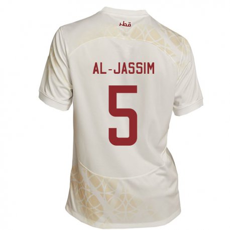 Kandiny Uomo Maglia Qatar Dana Al Jassim #5 Beige Oro Kit Gara Away 22-24 Maglietta