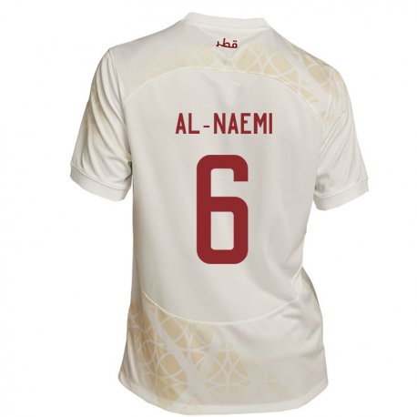 Kandiny Uomo Maglia Qatar Reem Al Naemi #6 Beige Oro Kit Gara Away 22-24 Maglietta