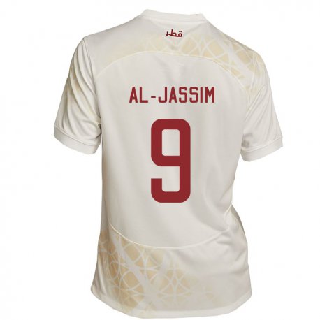 Kandiny Uomo Maglia Qatar Kholoud Al Jassim #9 Beige Oro Kit Gara Away 22-24 Maglietta