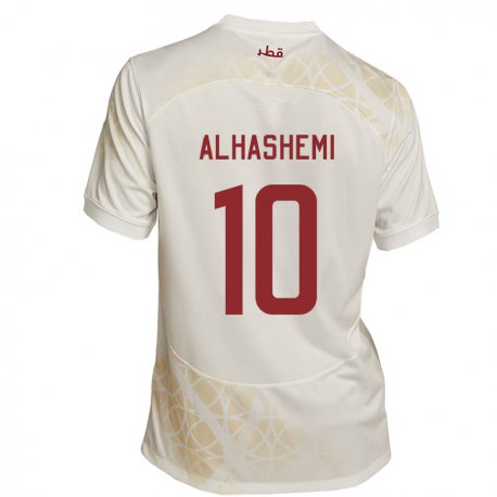 Kandiny Uomo Maglia Qatar Suaad Alhashemi #10 Beige Oro Kit Gara Away 22-24 Maglietta