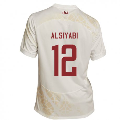 Kandiny Uomo Maglia Qatar Shaima Alsiyabi #12 Beige Oro Kit Gara Away 22-24 Maglietta