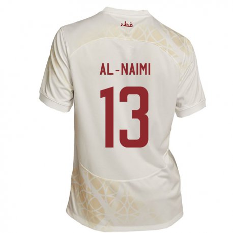 Kandiny Uomo Maglia Qatar Zahra Al Naimi #13 Beige Oro Kit Gara Away 22-24 Maglietta