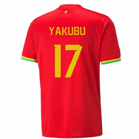 Kandiny Uomo Maglia Ghana Mustapha Yakubu #17 Rosso Kit Gara Away 22-24 Maglietta