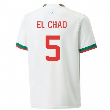 Kandiny Uomo Maglia Marocco Nesryne El Chad #5 Bianco Kit Gara Away 22-24 Maglietta