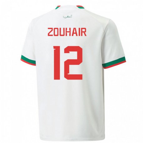 Kandiny Uomo Maglia Marocco Assia Zouhair #12 Bianco Kit Gara Away 22-24 Maglietta