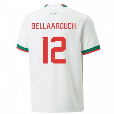 Kandiny Uomo Maglia Marocco Alaa Bellaarouch #12 Bianco Kit Gara Away 22-24 Maglietta