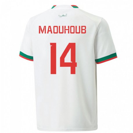 Kandiny Uomo Maglia Marocco El Mehdi Maouhoub #14 Bianco Kit Gara Away 22-24 Maglietta