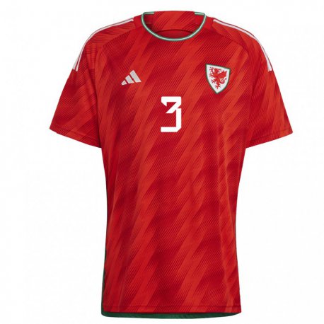 Kandiny Dames Welsh Gemma Evans #3 Rood Thuisshirt Thuistenue 22-24 T-shirt