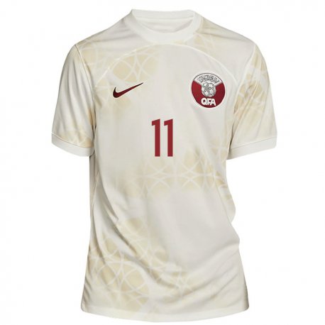 Kandiny Donna Maglia Qatar Mooza Muaarej #11 Beige Oro Kit Gara Away 22-24 Maglietta