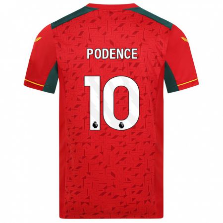 Kandiny Bambino Maglia Daniel Podence #10 Rosso Kit Gara Away 2023/24 Maglietta