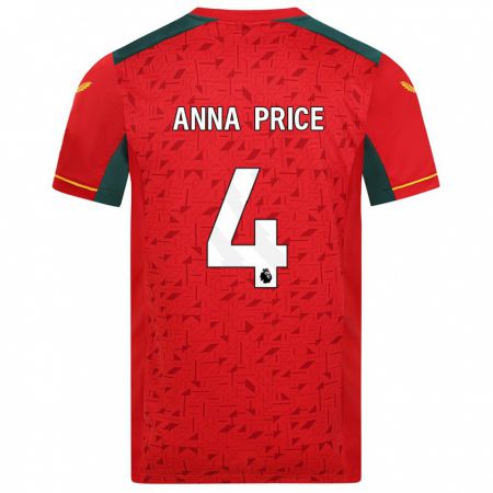 Kandiny Bambino Maglia Anna Price #4 Rosso Kit Gara Away 2023/24 Maglietta