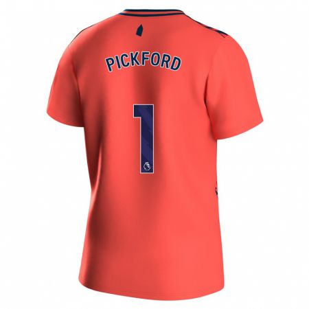 Kandiny Bambino Maglia Jordan Pickford #1 Corallo Kit Gara Away 2023/24 Maglietta