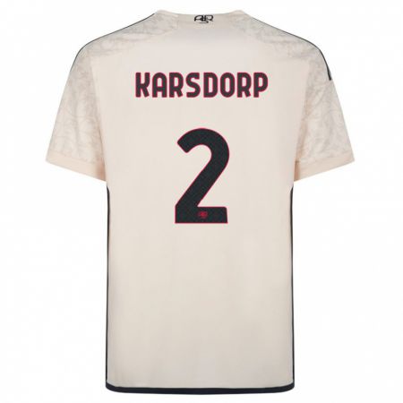 Kandiny Bambino Maglia Rick Karsdorp #2 Bianco Blu Kit Gara Away 2023/24 Maglietta