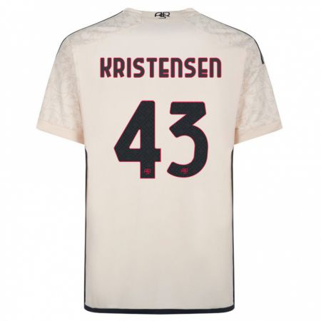 Kandiny Bambino Maglia Rasmus Kristensen #43 Bianco Blu Kit Gara Away 2023/24 Maglietta