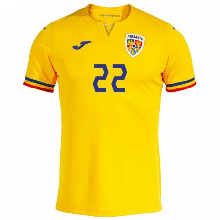 Kandiny Niño Camiseta Rumania Vladislav Blănuță #22 Amarillo 1ª Equipación 24-26 La Camisa México