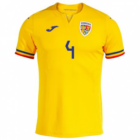 Kandiny Niño Camiseta Rumania Adrian Rus #4 Amarillo 1ª Equipación 24-26 La Camisa México