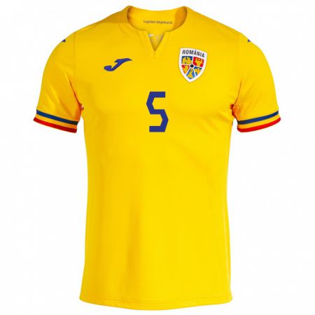 Kandiny Bambino Maglia Romania Vladimir Screciu #5 Giallo Kit Gara Home 24-26 Maglietta