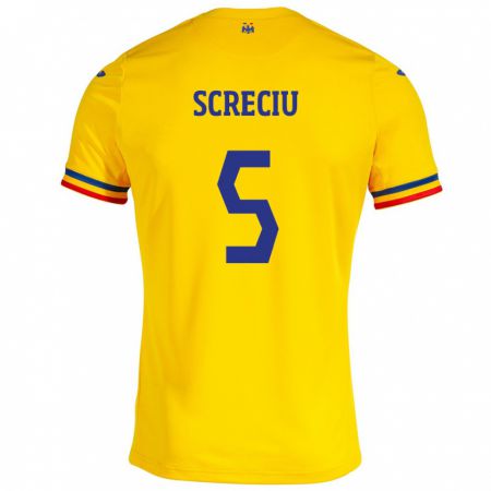 Kandiny Bambino Maglia Romania Vladimir Screciu #5 Giallo Kit Gara Home 24-26 Maglietta