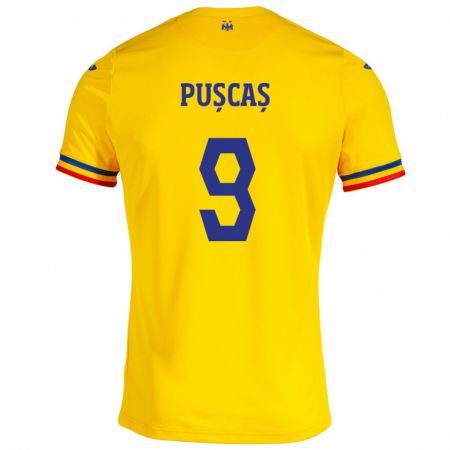 Kandiny Bambino Maglia Romania George Pușcaș #9 Giallo Kit Gara Home 24-26 Maglietta