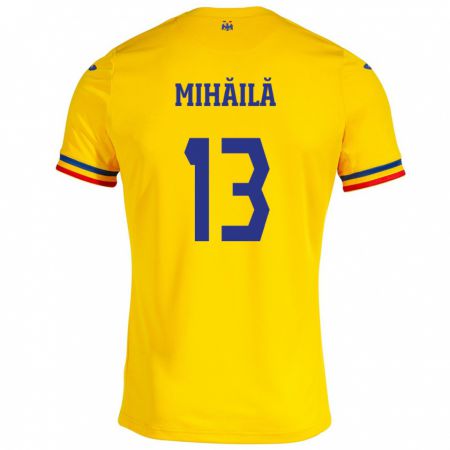 Kandiny Bambino Maglia Romania Valentin Mihăilă #13 Giallo Kit Gara Home 24-26 Maglietta