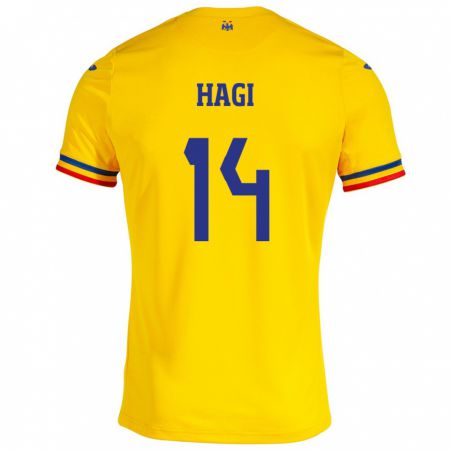 Kandiny Bambino Maglia Romania Ianis Hagi #14 Giallo Kit Gara Home 24-26 Maglietta