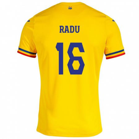 Kandiny Bambino Maglia Romania Andrei Radu #16 Giallo Kit Gara Home 24-26 Maglietta