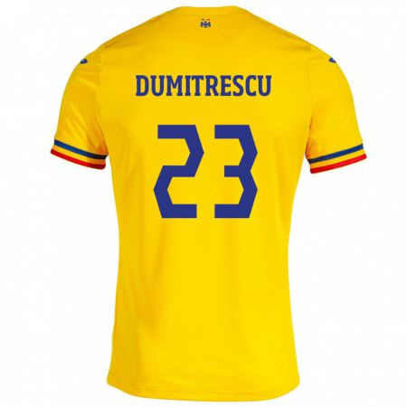 Kandiny Bambino Maglia Romania Andres Dumitrescu #23 Giallo Kit Gara Home 24-26 Maglietta