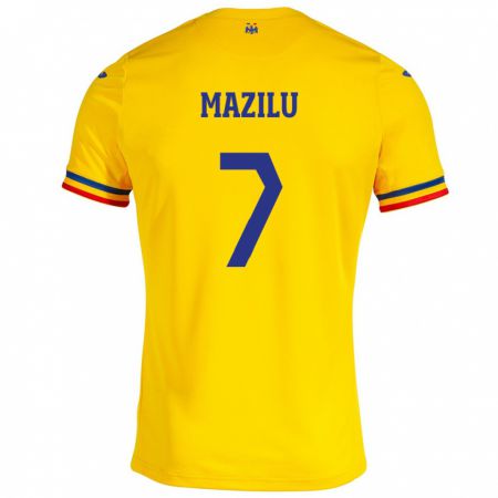 Kandiny Bambino Maglia Romania Adrian Mazilu #7 Giallo Kit Gara Home 24-26 Maglietta