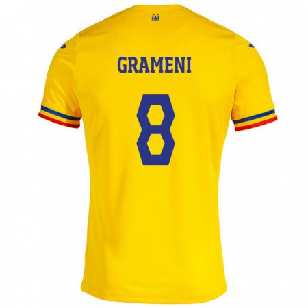 Kandiny Niño Camiseta Rumania Constantin Grameni #8 Amarillo 1ª Equipación 24-26 La Camisa México