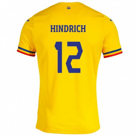 Kandiny Bambino Maglia Romania Otto Hindrich #12 Giallo Kit Gara Home 24-26 Maglietta