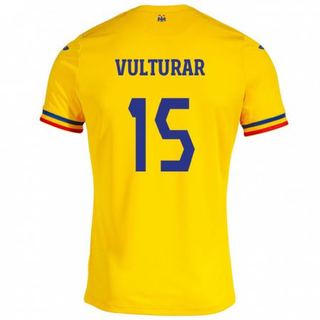 Kandiny Niño Camiseta Rumania Cătălin Vulturar #15 Amarillo 1ª Equipación 24-26 La Camisa México