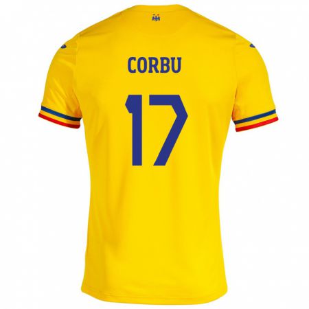 Kandiny Niño Camiseta Rumania Marius Corbu #17 Amarillo 1ª Equipación 24-26 La Camisa México