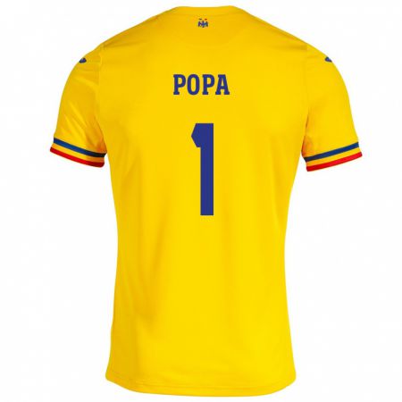 Kandiny Bambino Maglia Romania Robert Popa #1 Giallo Kit Gara Home 24-26 Maglietta