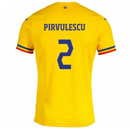 Kandiny Niño Camiseta Rumania Sergiu Pîrvulescu #2 Amarillo 1ª Equipación 24-26 La Camisa México