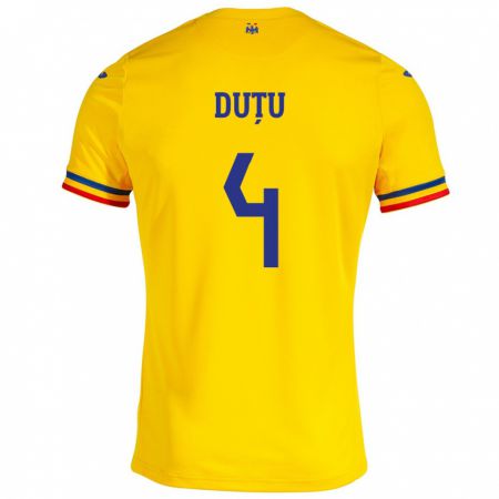 Kandiny Kinderen Roemenië Ștefan Duțu #4 Geel Thuisshirt Thuistenue 24-26 T-Shirt België