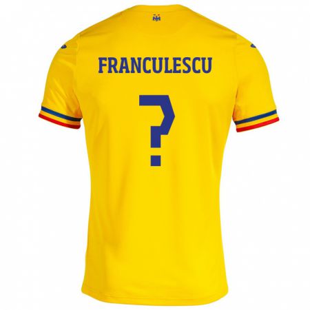 Kandiny Bambino Maglia Romania Adrian Frânculescu #0 Giallo Kit Gara Home 24-26 Maglietta