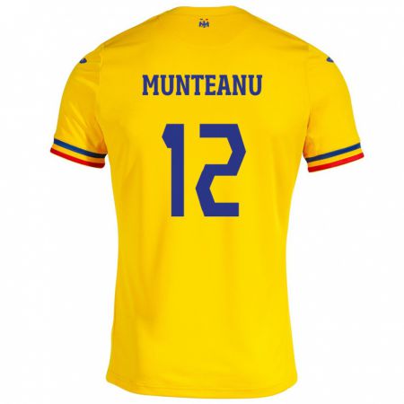 Kandiny Bambino Maglia Romania Rafael Munteanu #12 Giallo Kit Gara Home 24-26 Maglietta